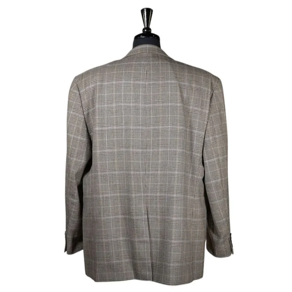 Ralph Lauren Mens Blazer Plaid Beige 100% Lambswool Lined Jacket Sport Coat 48R